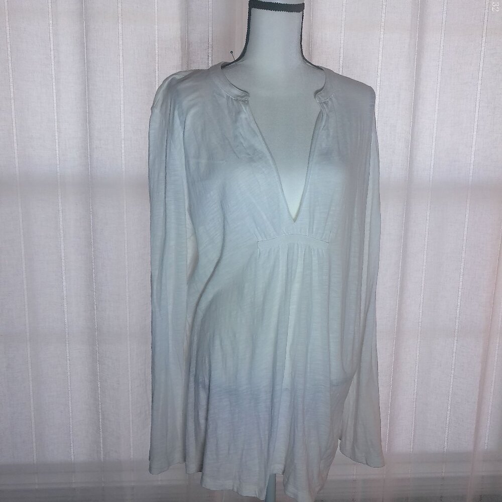 ANN TAYLOR LOFT Long Sleeve with Button Straps on Sleeves Tunic White XL